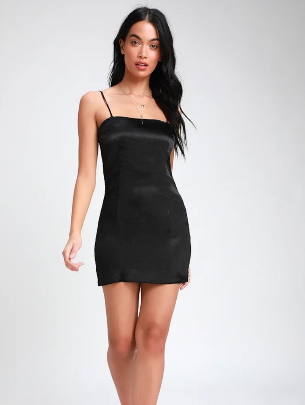 New SALTY LULUS Classic Black Satin Shine Spaghetti Strap Mini Dress Y2K Revolve